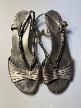 Cole Haan Metallic Bronze Women's Slingback Sandals with Chain Detail